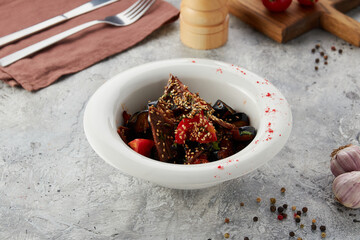 hot eggplant salad with meat