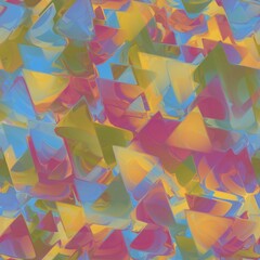 Blue, purple, yellow and green colored triangular pattern with reflection. Seamless background