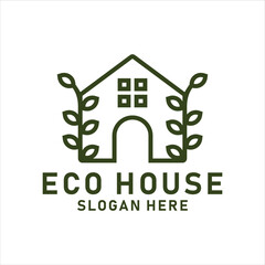 House Nature Leaf with line art style. Cabin Village Cottage Home Vacation Rent Logo design