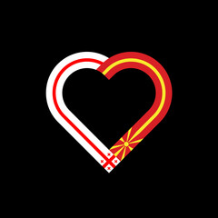 friendship concept. heart ribbon icon of georgia and north macedonia flags. vector illustration isolated on black background