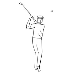 Vector illustration of hand drawn golfer in action. Sport concept