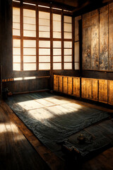 Concept art illustration of japanese dojo interior