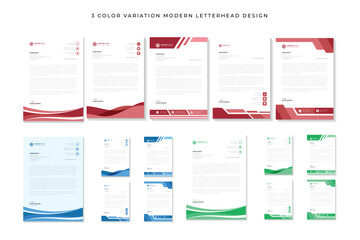 Premium Modern corporate Letterhead design bundle with 3 colors Vector file.