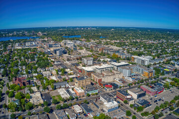 Aerial View of the Uptown Neighborhood of Minneappolis, Minnesota on Lake Bde Make Ska