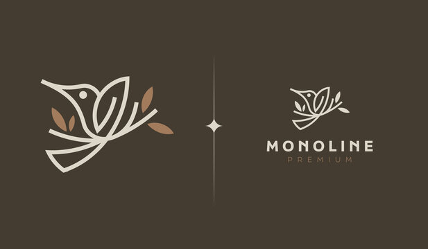 Bird monoline logo template. Universal creative premium symbol. Vector sign icon logotype