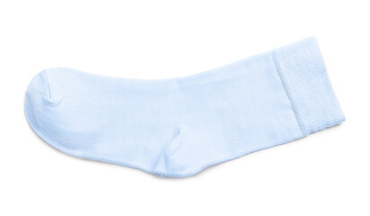 New light blue sock isolated on white, top view