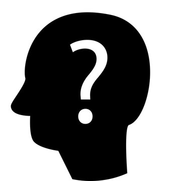 recommend clip art: Isolated icon of a silhouette of a head with a question mark. Concept of questions and answers and problem solving. 