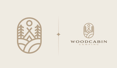 Wooden House Pine Tree Logo Template. Universal creative premium symbol. Vector sign icon logotype