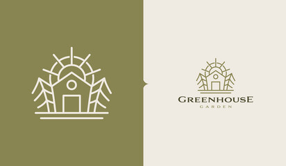 Obraz premium Wooden House Pine Tree Logo Template. Universal creative premium symbol. Vector sign icon logotype