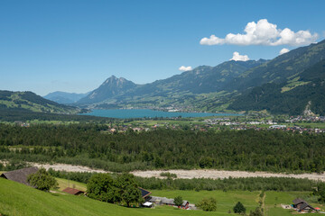Fototapeta na wymiar Schweizer Alpen, Aussicht auf See und Berge