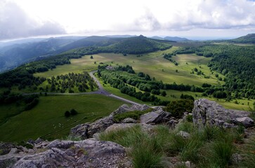 Fototapeta na wymiar View from the top of the mount Gerbier de Jonc in Ardeche in France, Europe