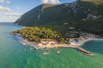 Aerial view of Italian coast in Portonovo