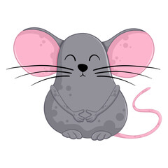 Cute cartoon grey mouse. Funny illustration. Isolated.