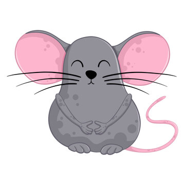 Cute Cartoon Grey Mouse. Funny Illustration. Isolated.