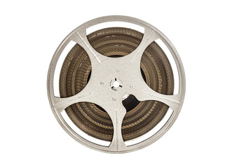 Vintage 8mm movie film reel isolated.