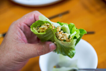Cantonese traditional custom dishes, Baosheng, lettuce and rice