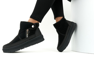 legs in black shoes isolated on white background