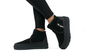 legs in black shoes isolated on white background