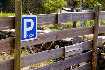 parking du personnel p text sign panel road sign staff car park place vehicle parked