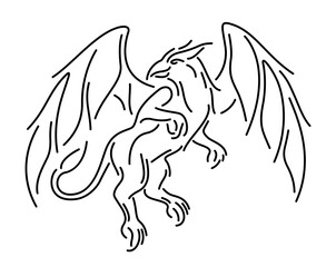 Fantasy line art with isolated decorative griffin
