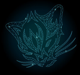 Cosmic low poly art with blue shiny cat