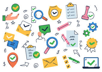 Doodle hand drawn idea business office money line sketch design element abstract set
