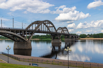 Fototapeta premium View of the Rybinsk road bridge over the Volga River. Rybinsk, Russia.