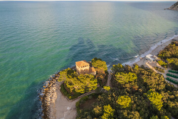 Aerial view of Italian coast in Portonovo