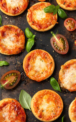 Mini pizzas with tomatoes and mozzarella cheese