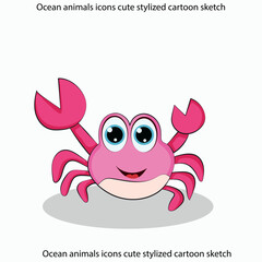 Ocean animals icons cute stylized cartoon sketch