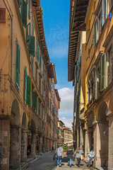 Fototapeta na wymiar Old street in Pisa Old Town. Italy, 2019