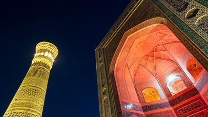 Blue hour shot of Poi Kalan and Kalyan Minaret in Bukhara (Uzbekistan) 