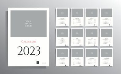 Fototapeta na wymiar Calendar for 2023. Wall calendar for 12 months. Set of vector templates with place for your photos.