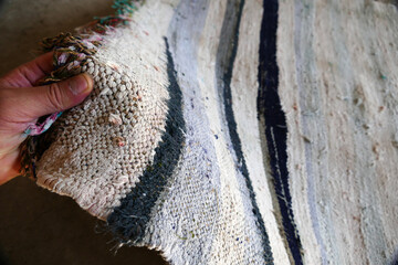 classic old sackcloth laid on the floor of the village house