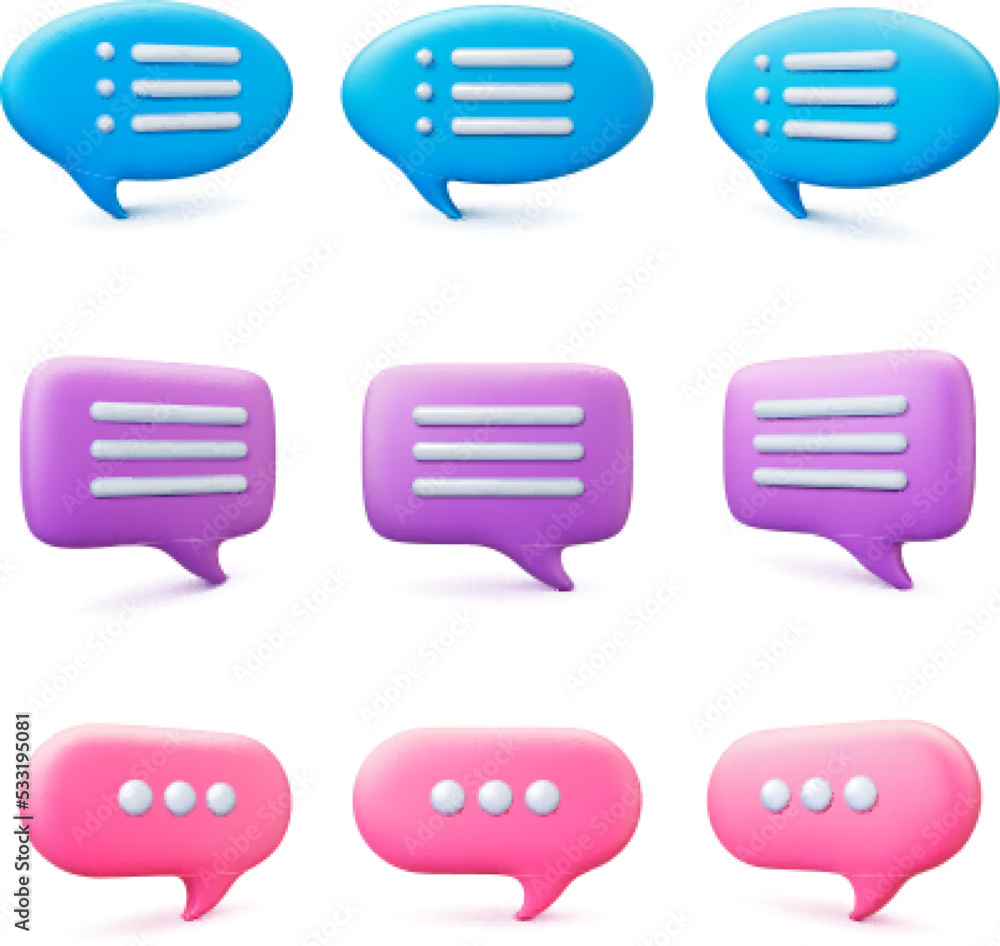 Poster conversation speech bubbles 3d design. message bubble, different text balloons for feedback, text or