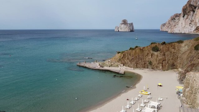 Masua beach, south Sardinia, with the "Sugar Loaf" seen with the drone - Iglesias - Sardinia