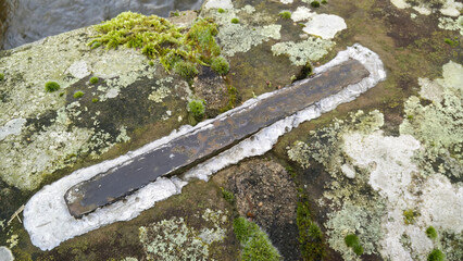 Natural stone stone nail at old bridge