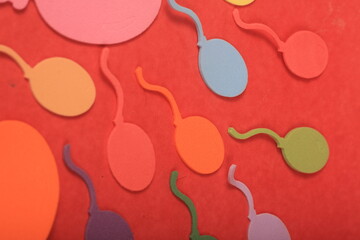 colorful balloons on red background

