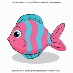 Ocean creatures icons cute fish species sketch cartoon design