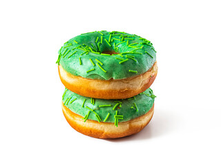 Donuts with green glaze on a transparent background