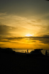 Fototapeta na wymiar People enjoying sunset at tecolote beach in la paz mexico baja california