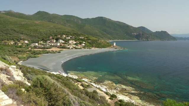 Panoramic view of Albo village in Cape Corse, near Ogliastro, northern Corsica, France.