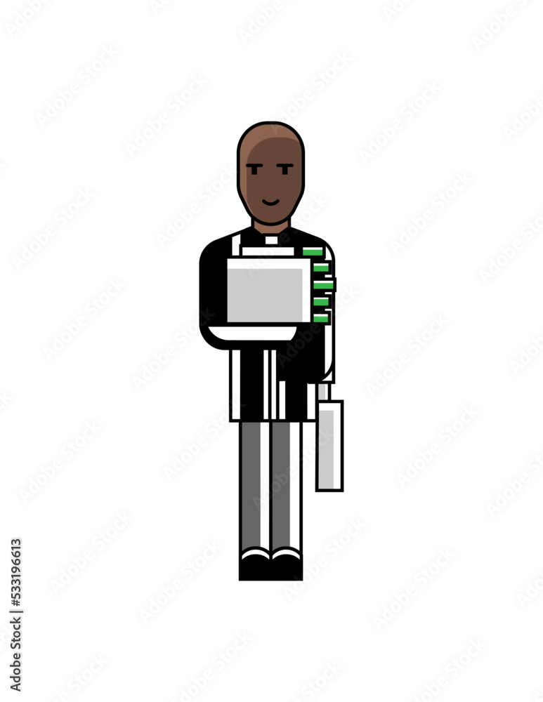 Wall mural African businessman holds suitcase with money. Corporate business people isolated vector illustration in linear style.