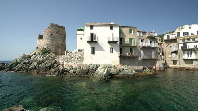 The picturesque village of Erbalunga on a summer morning, in Cap Corse, Corsica, France.
