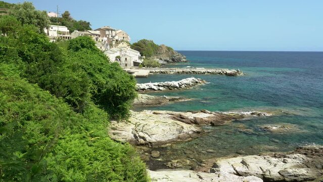 The picturesque village of Porticciolo on a summer morning, in Cap Corse, Corsica, France.