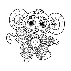 Coloring book for children. Cute monkey in zentangle style. The task for children can be used in a book, magazine. Vector illustration