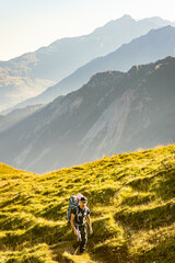 Fototapeta na wymiar Family hike in the French Alps, Courchevel