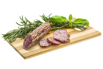 Salami with rosemary, basil