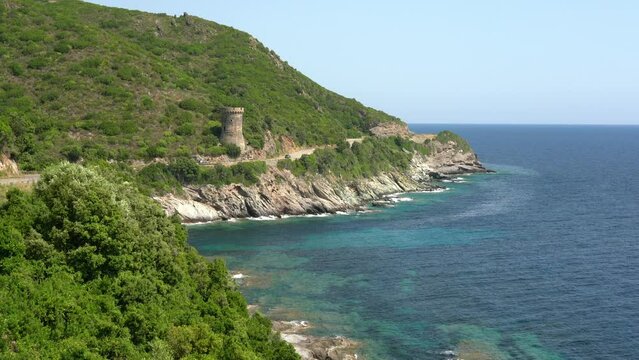 Beautiful landscape with the Torra di l'Osse. Cape Corse, Corsica, France.