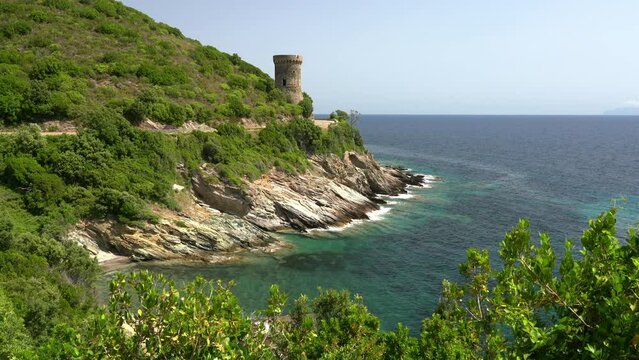 Beautiful landscape with the Torra di l'Osse. Cape Corse, Corsica, France.